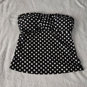 Perry Ellis Black and White Polka Dot Bandeau Tankini Top Size M